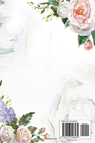 V: White Pink Floral 6”x9” Lined Notebook (White Pink Floral Alphabet Series 6”x9” Notebook - Letter V)