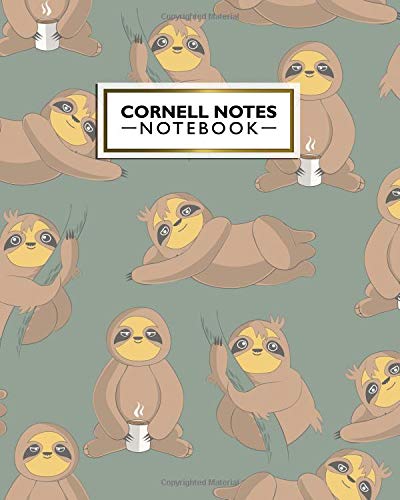 Cornell Notes Notebook: Cute Large Cornell Note Paper Journal. Nifty College Ruled Medium Lined Notebook Note Taking System for School, College and University - Funky Sloth Tropical Print