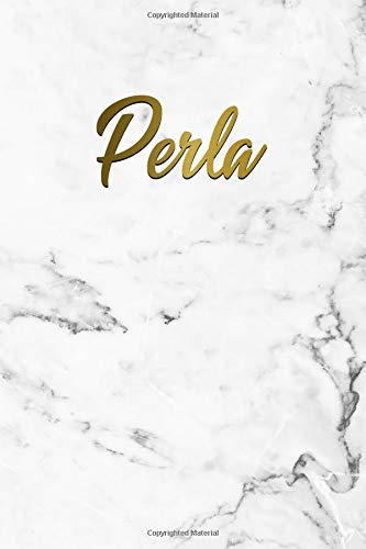 Perla: Cute Grey Marble & Gold Personal Dot Grid Journal. Nifty Personalized Name Dot Gridded Bullet Notebook for Girls & Women.