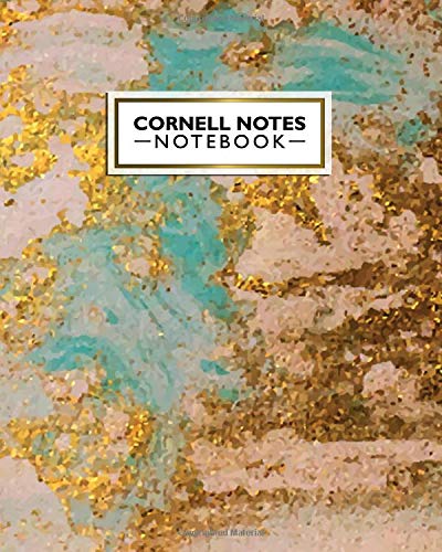 Cornell Notes Notebook: Cute Cornell Note Paper Notebook. Nifty Large College Ruled Medium Lined Journal Note Taking System for School and University - Trendy Blue & Gold Marble Print