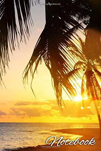 Notebook: Tropical Inspirational College Ruled Journal - Exotic Blank Medium Lined Notebook & Diary for Writing & Notes - Beautiful Sunrise Over A Tropical Beach With Palm Trees