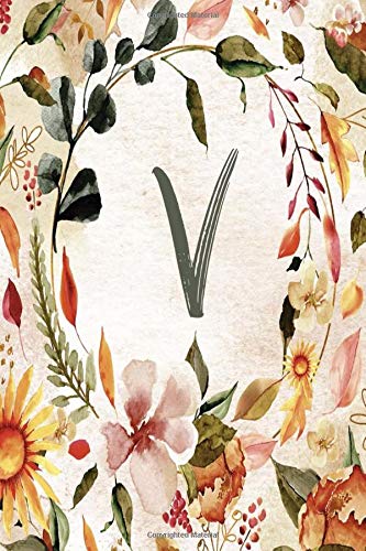 V: Orange Brown Floral 6”x9” Lined Notebook (Orange Brown Floral 6”x9” Notebook Alphabet Series - Letter V)