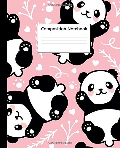 Composition Notebook: Nifty Wide Ruled Paper Notebook Journal. Cute Baby Pink & White Wide Cartoon Panda Blank Lined Workbook for Teens Kids Students Girls for Home School College for Writing Notes.