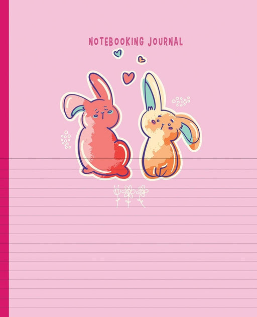 Notebooking Journal: Book Journal Dual Design Alternating Half College Ruled Half Blank on the same page for  Creative Sketchbook, Drawing or Doodling & Writing: Twin bunnies Theme