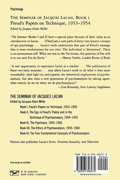 The Seminar of Jacques Lacan: Book 1, Freud's Papers on Technique, 1953-1954 (Seminar of Jacques Lacan (Paperback))