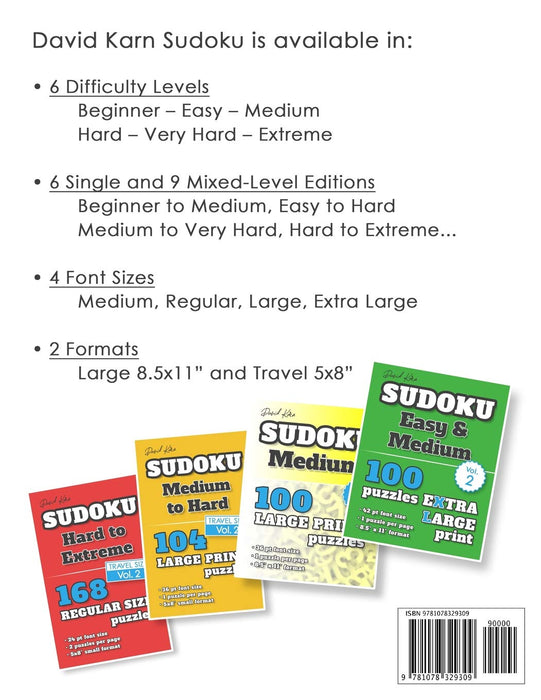 David Karn Sudoku – Hard Vol 2: 100 Puzzles, Extra Large Print, 42 pt font size, 1 puzzle per page