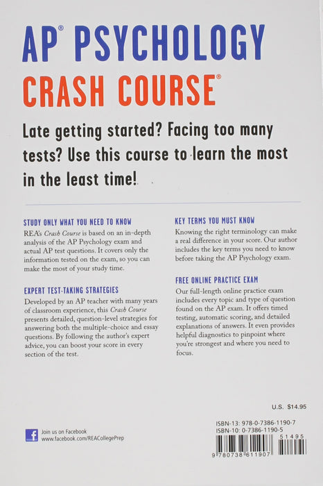 AP® Psychology Crash Course, 2nd Ed., Book + Online: Get a Higher Score in Less Time (Advanced Placement (AP) Crash Course)